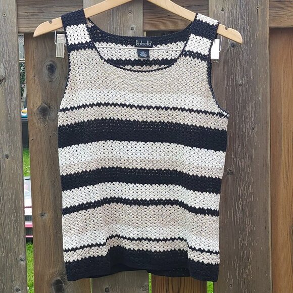 Rafaella Tops - ATTRACTIVE Rafaella Woven Tank Top Women's Size Small Black White Tan